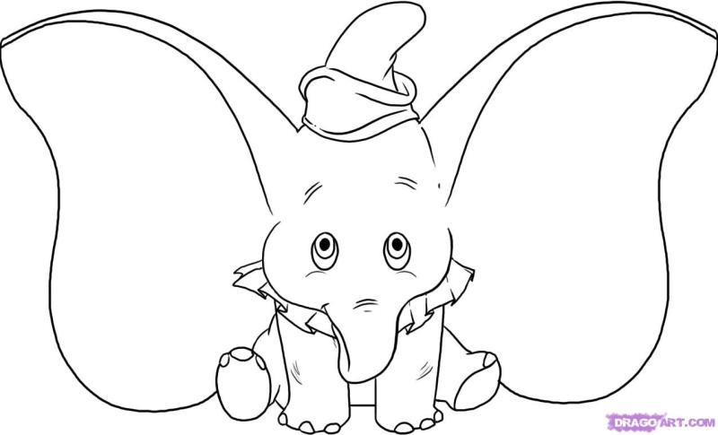 Awesome Black Outline Dumbo Tattoo Stencil