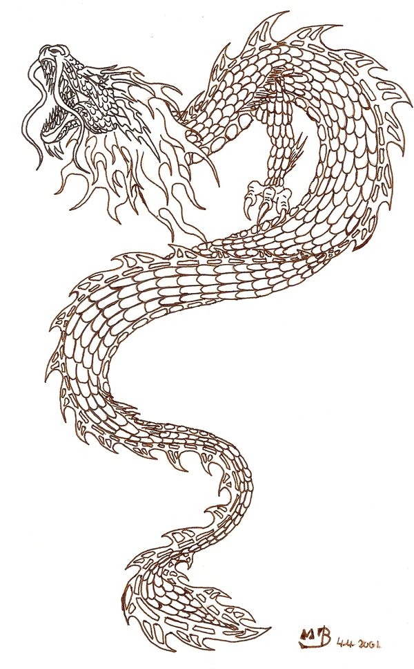 Awesome Black Outline Japanese Dragon Tattoo Design