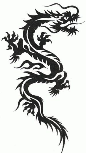 Awesome Black Tribal Dragon Tattoo Stencil