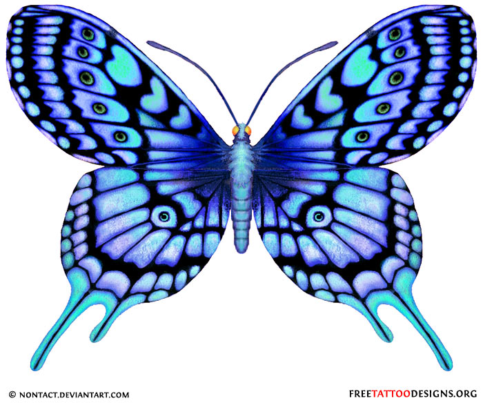 Awesome Blue Butterfly Tattoo Design