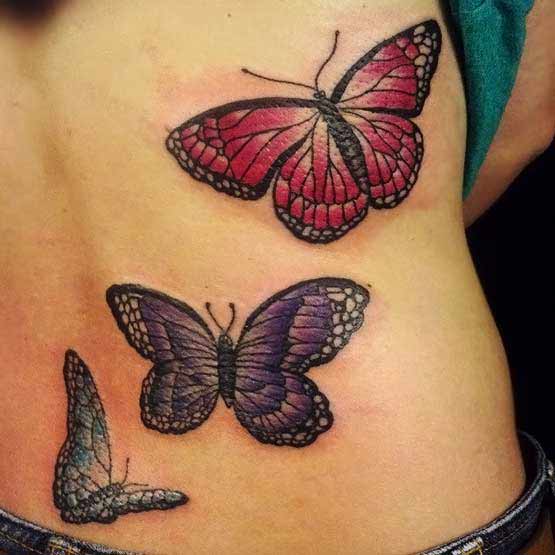 Awesome Colored Butterfly Tattoos On Back