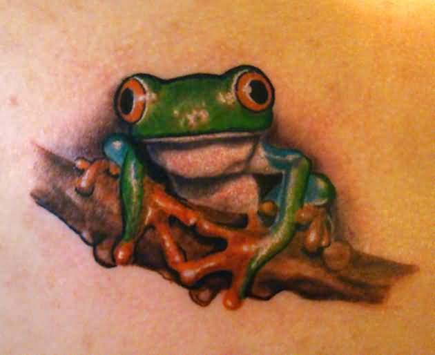 Awesome Colored Frog Tattoo Idea