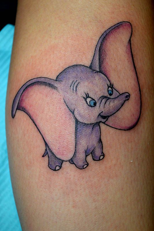 Awesome Flying Dumbo Tattoo Design For Leg Calf