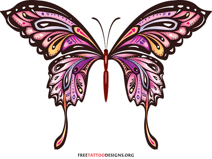 Awesome Pink Butterfly Tattoo Design