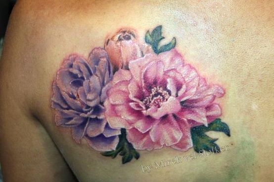 Awesome Realistic Peony Flowers Tattoo On Right Front Shoulder