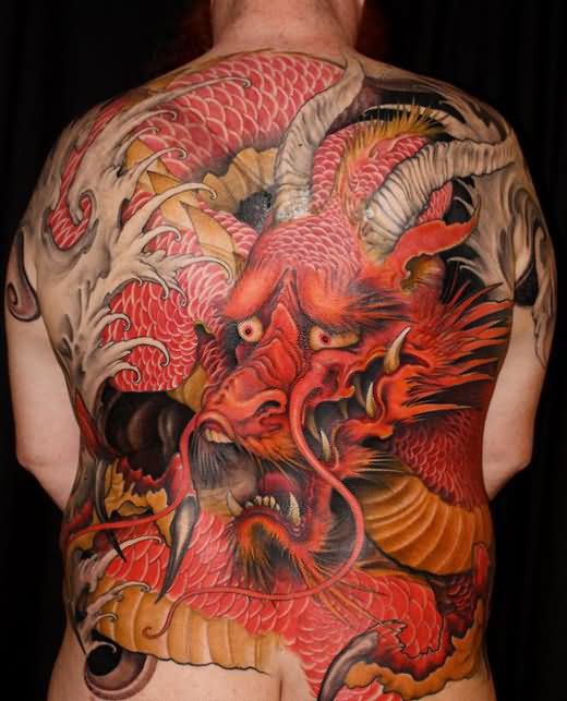 Awesome Traditional Dragon Tattoo On Man Full Back