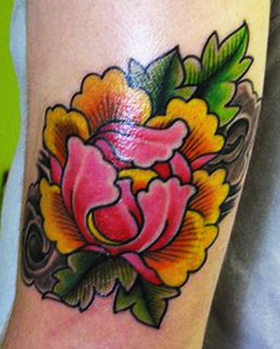 Awesome Traditional Peony Flower Tattoo Design For Half Sleeve