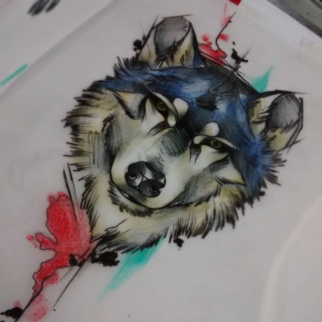 Awesome Watercolor Wolf Head Tattoo Design
