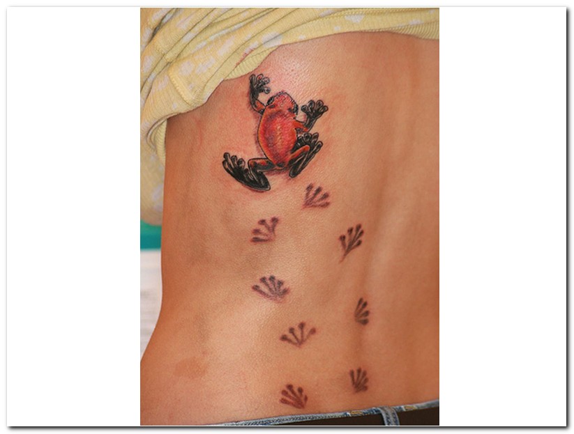 Back Body Frog And Paw Prints Tattoo