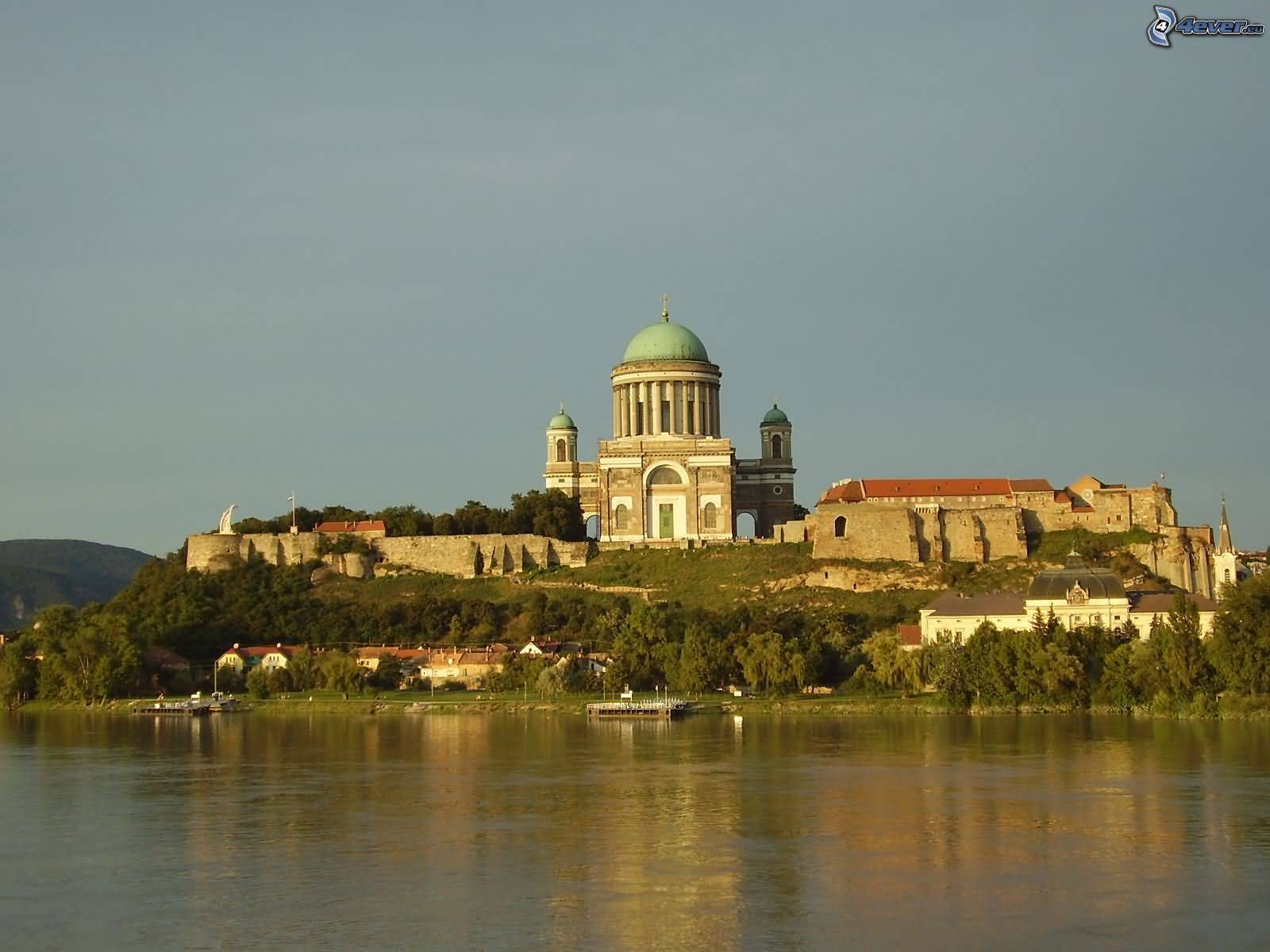 Back Side View Of The Esztergom Basilica Across The Danube River