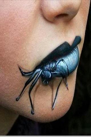 Black And Grey 3D Spider Tattoo On Girl Lip