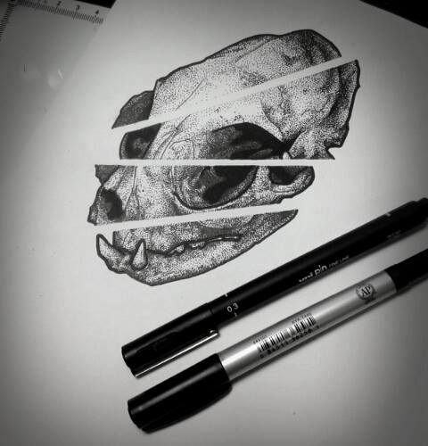 Black And Grey Animal Skull Tattoo Design