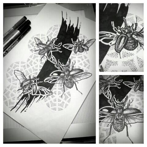 Black And Grey Beetles Tattoo Design