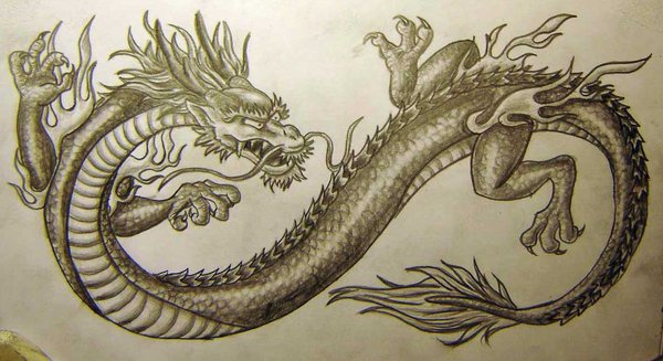 Black And Grey Chinese Dragon Tattoo Design