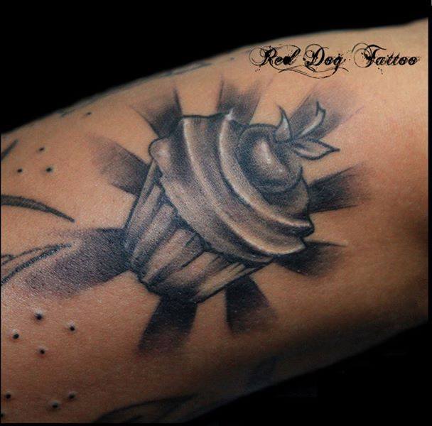 Black And Grey Cupcake Tattoo Design By Red Dog