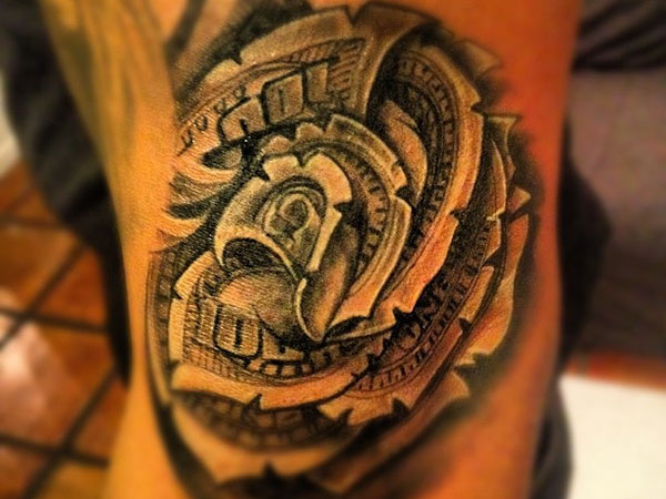 Black And Grey Money Rose Tattoo On Left Half Sleeve