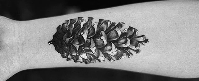 Black And Grey Pine Cone Tattoo On Right Forearm