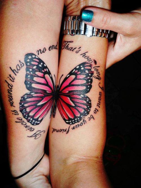 Black And Pink Butterfly Tattoos On Forearm