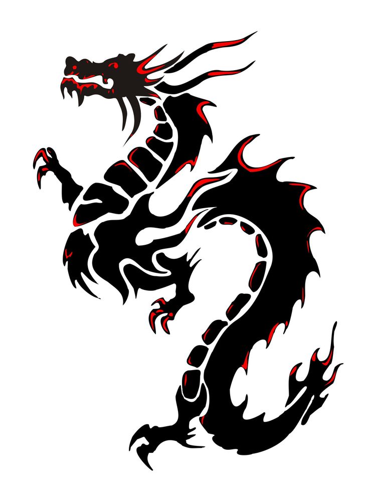 Silhouette of a black dragon on a white background