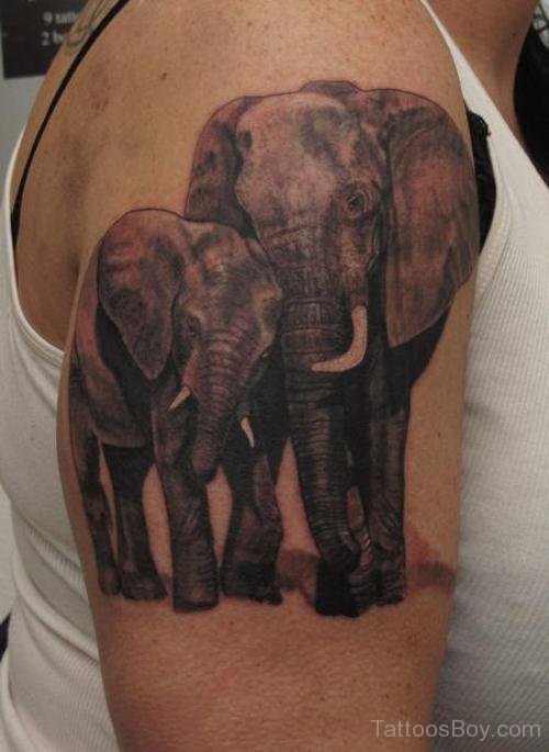 Black Ink African Elephants Tattoo On Right Half Sleeve