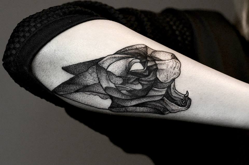 Black Ink Animal Head Tattoo On Right Arm By Bartosz Wojda