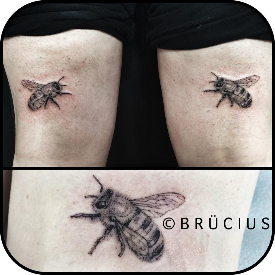 Black Ink Bee Tattoo Design For Sleeve By Brucius