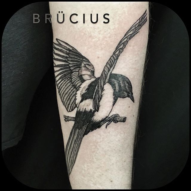 Black Ink Bird Tattoo Design For Forearm By Brucius