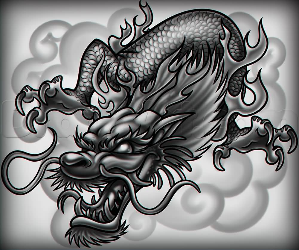 Black Ink Chinese Dragon Tattoo Design