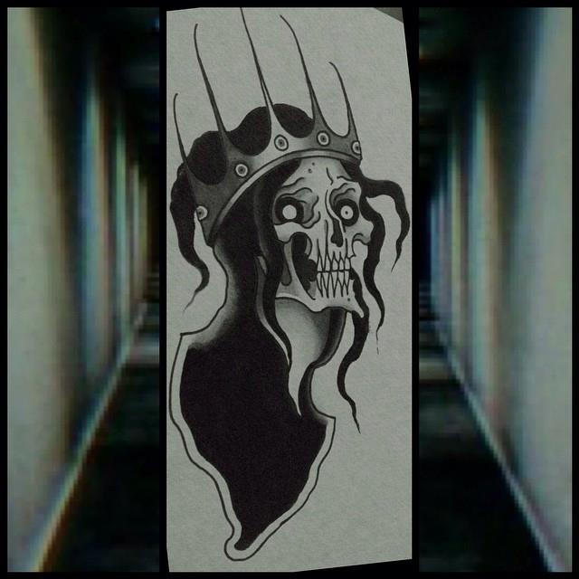 Black Ink Crown On Skull Tattoo Design