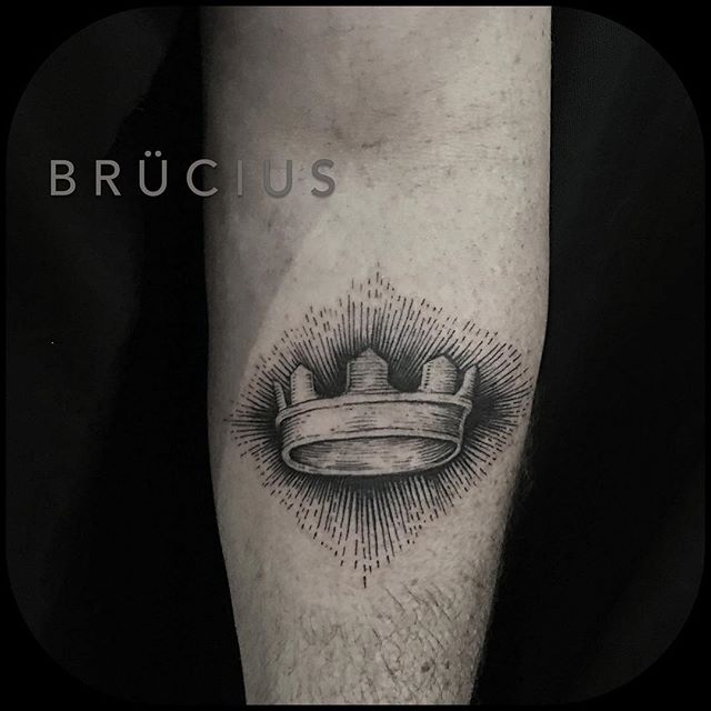 Black Ink Crown Tattoo On Forearm By Brucius