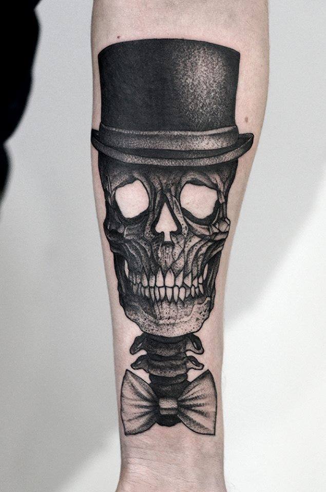 Black Ink Dotwork Octopus Tattoo On Left Arm