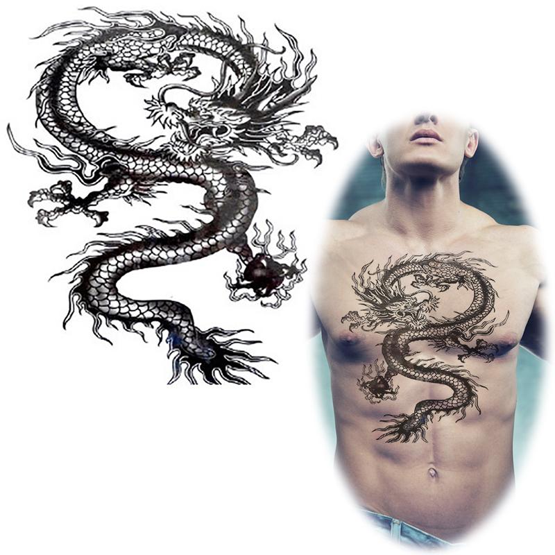Black Ink Dragon Tattoo On Man Full Body