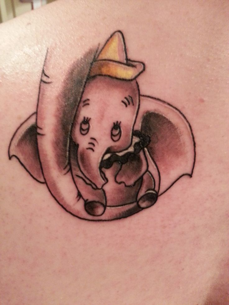 Black Ink Dumbo With Mother Tattoo Design