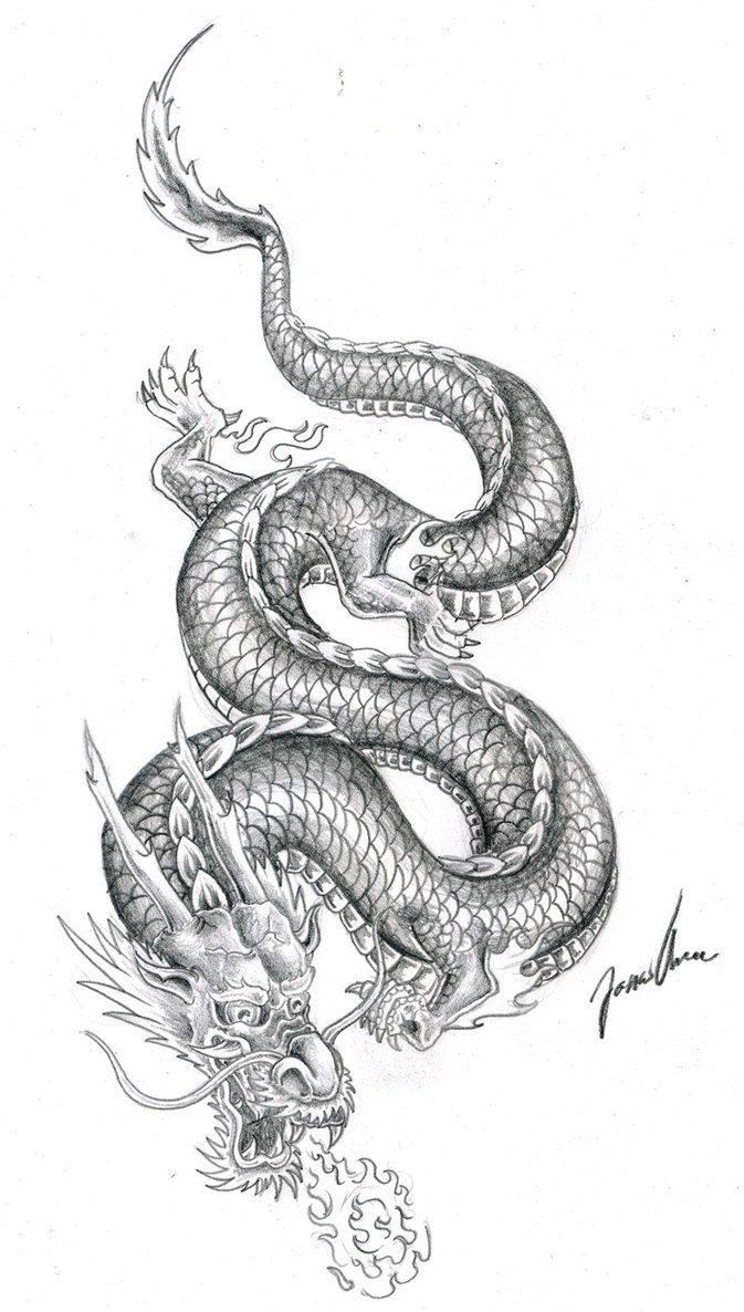 Black Ink Japanese Dragon Tattoo Design By JOVictory
