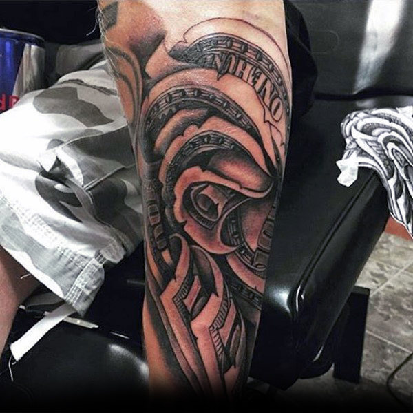 Black Ink Money Rose Tattoo Design For Sleeve