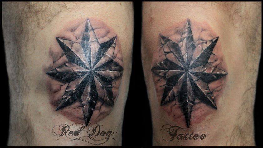 Black Ink Nautical Star Tattoo Design For Leg