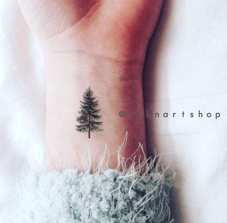 Black Ink Pine Tree Tattoo On Wrist