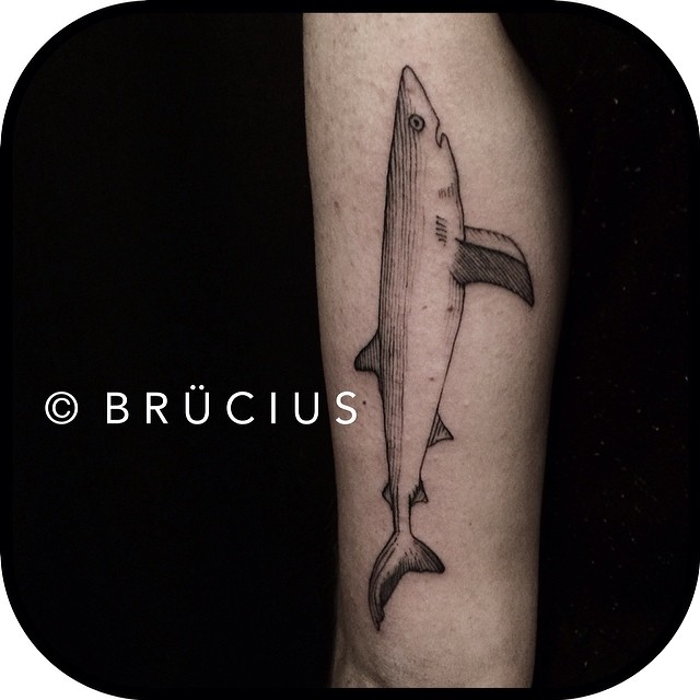 Black Ink Shark Tattoo Design For Sleeve By Brucius