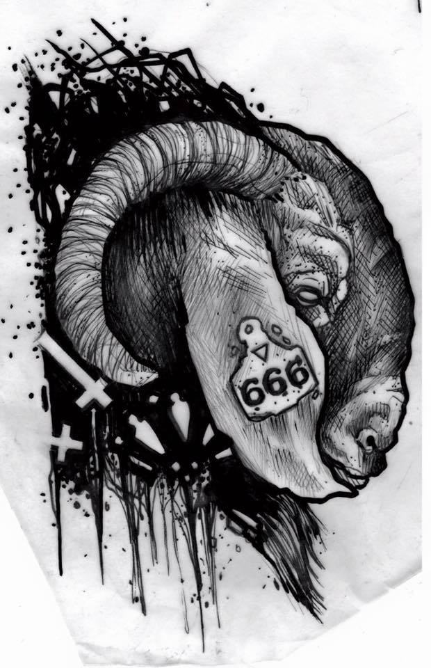 Black Ink Sheep Head Tattoo Design by Ergo Nomik