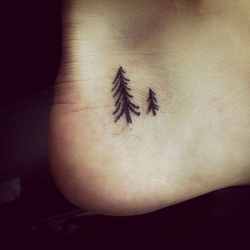 Black Ink Two Pine Tree Tattoo On Ankle