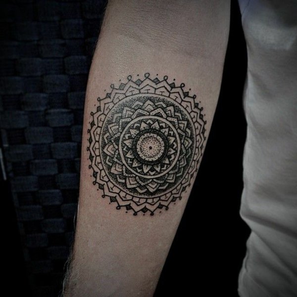 Black Mandala Tattoo On Arm Sleeve