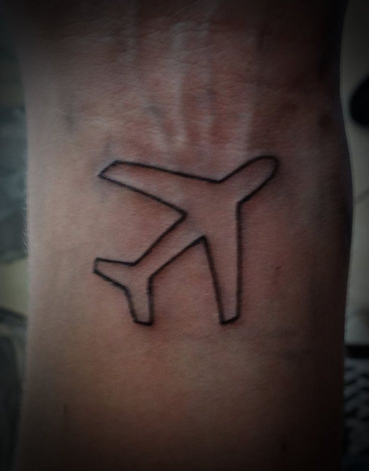 Black Outline Airplane Tattoo Design For Wrist By Kriscorpion