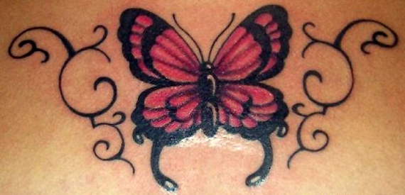 Black Outline Color Butterfly Tattoo
