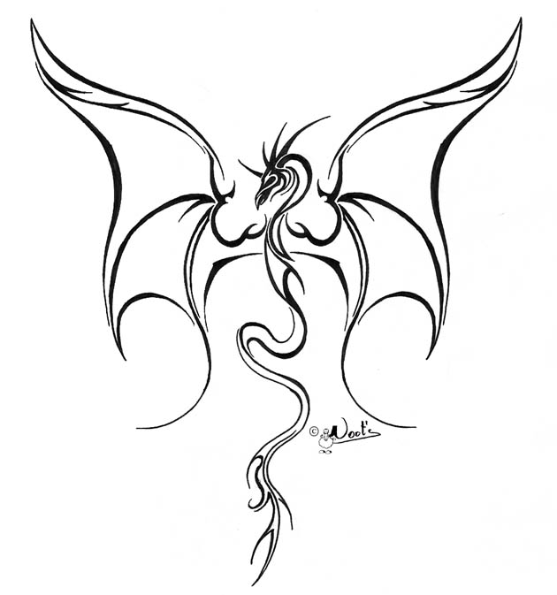 Black Outline Dragon Tattoo Design