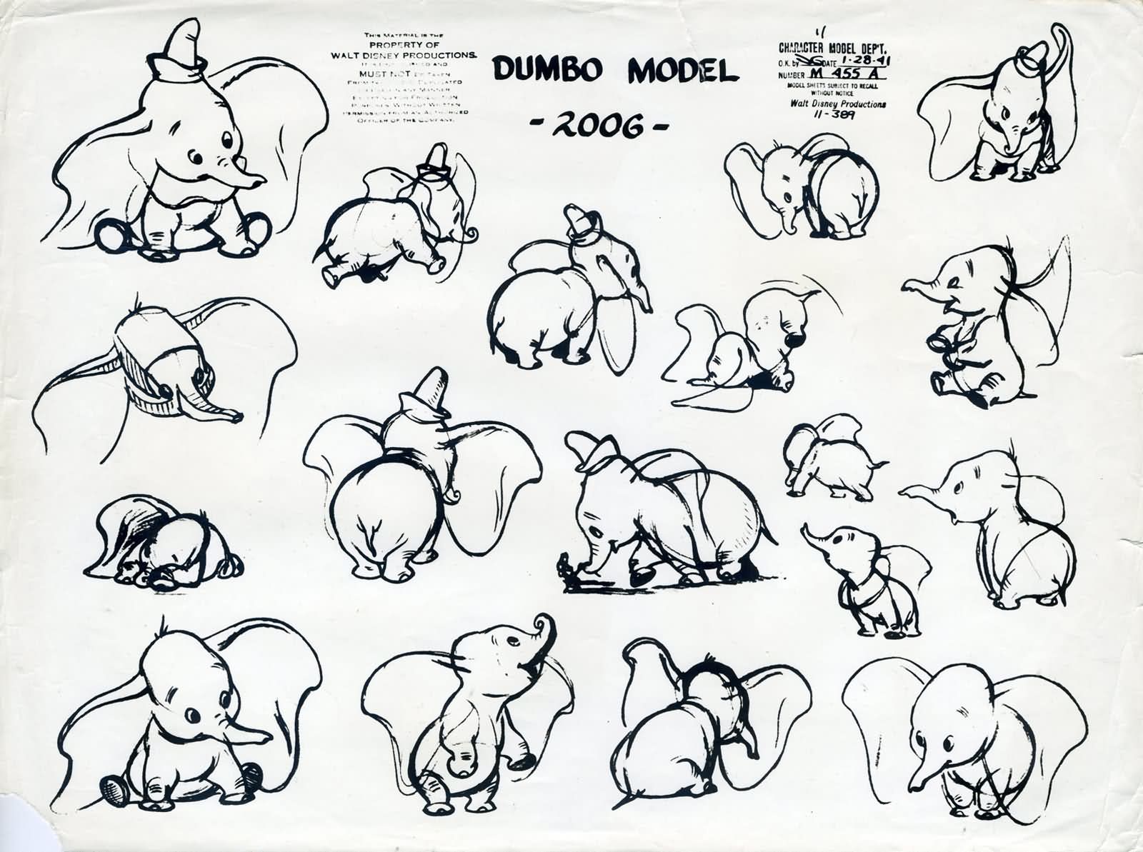 Black Outline Dumbo Tattoo Flash