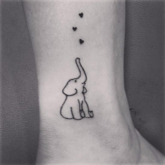Black Outline Dumbo With Hearts Tattoo On Right Ankle