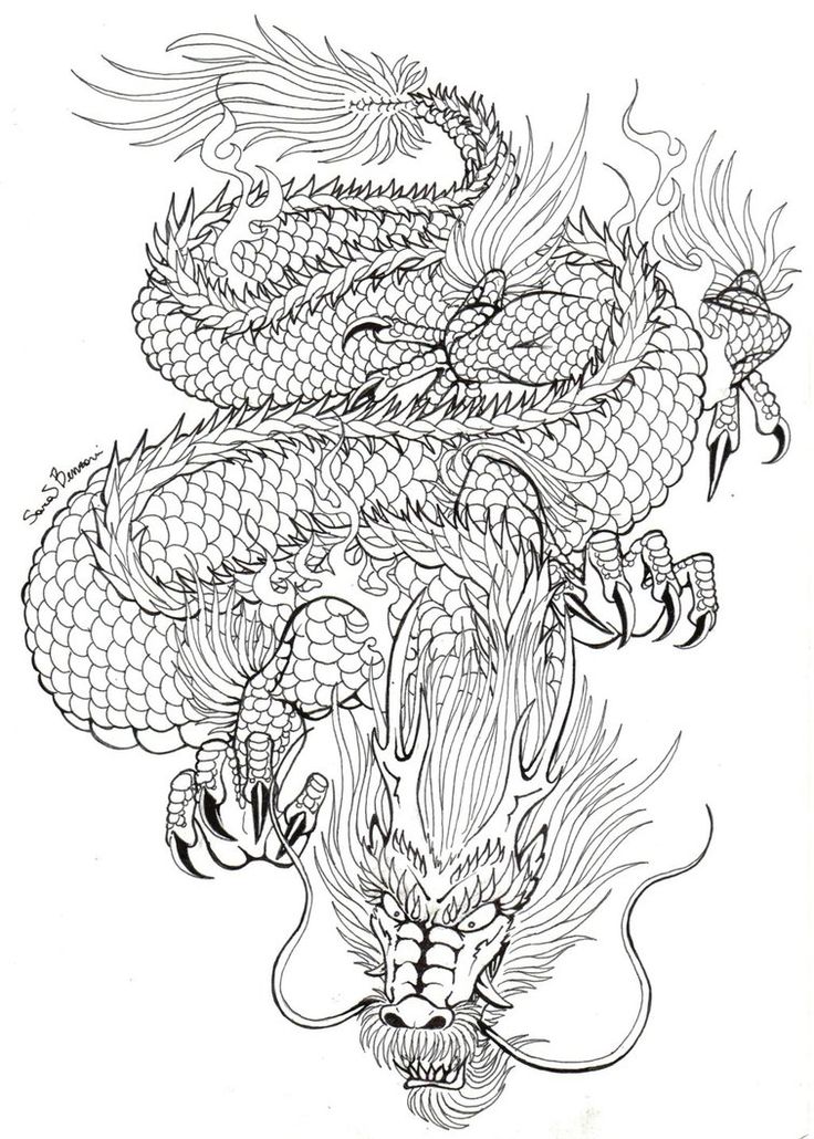 Black Outline Japanese Dragon Tattoo Design