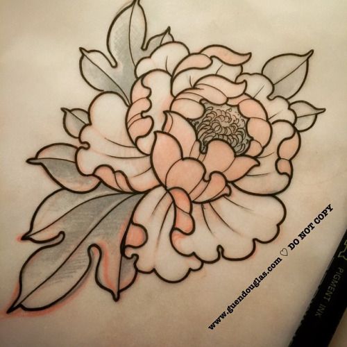 Black Outline Peony Flower Tattoo Design