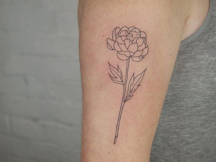 Black Outline Peony Flower Tattoo On Right Half Sleeve