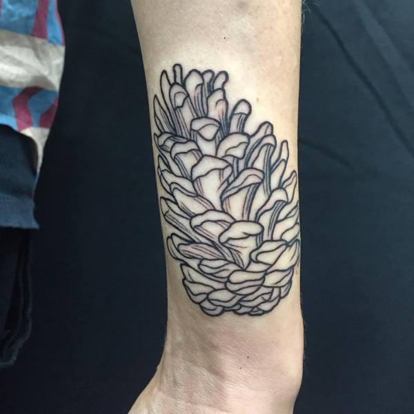 Black Outline Pine Cone Tattoo On Left Wrist